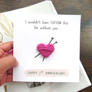 Real Cotton 2nd anniversary card gift cotton funny card, 2 years wedding anniversary card, Happy 2nd anniversary gift for husband and wife