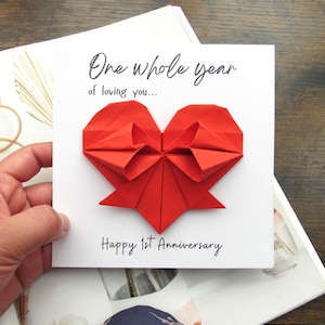 Origami Heart paper 1st Wedding anniversary card gift dating anniversary card, Happy first anniversary card for husband wife boyfriend