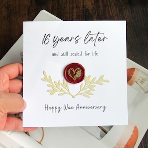 Real Wax seal 16th wedding anniversary card gift, Happy wax anniversary card sealed for life 16 years  anniversary gift for husband wife