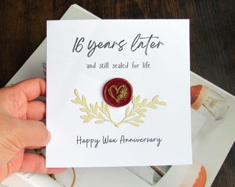 Real Wax seal 16th wedding anniversary card gift, Happy wax anniversary card sealed for life 16 years  anniversary gift for husband wife