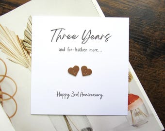 Genuine leather personalised 3rd Wedding anniversary card gift for husband wife, for-leather more funny card third happy anniversary card
