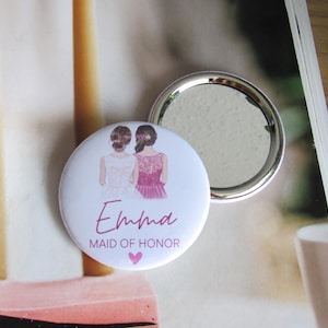 Maid of honour gift Pocket mirror personalised name compact mirror wedding gift  mirror bride gift mirror, handheld mini round mirror 58mm