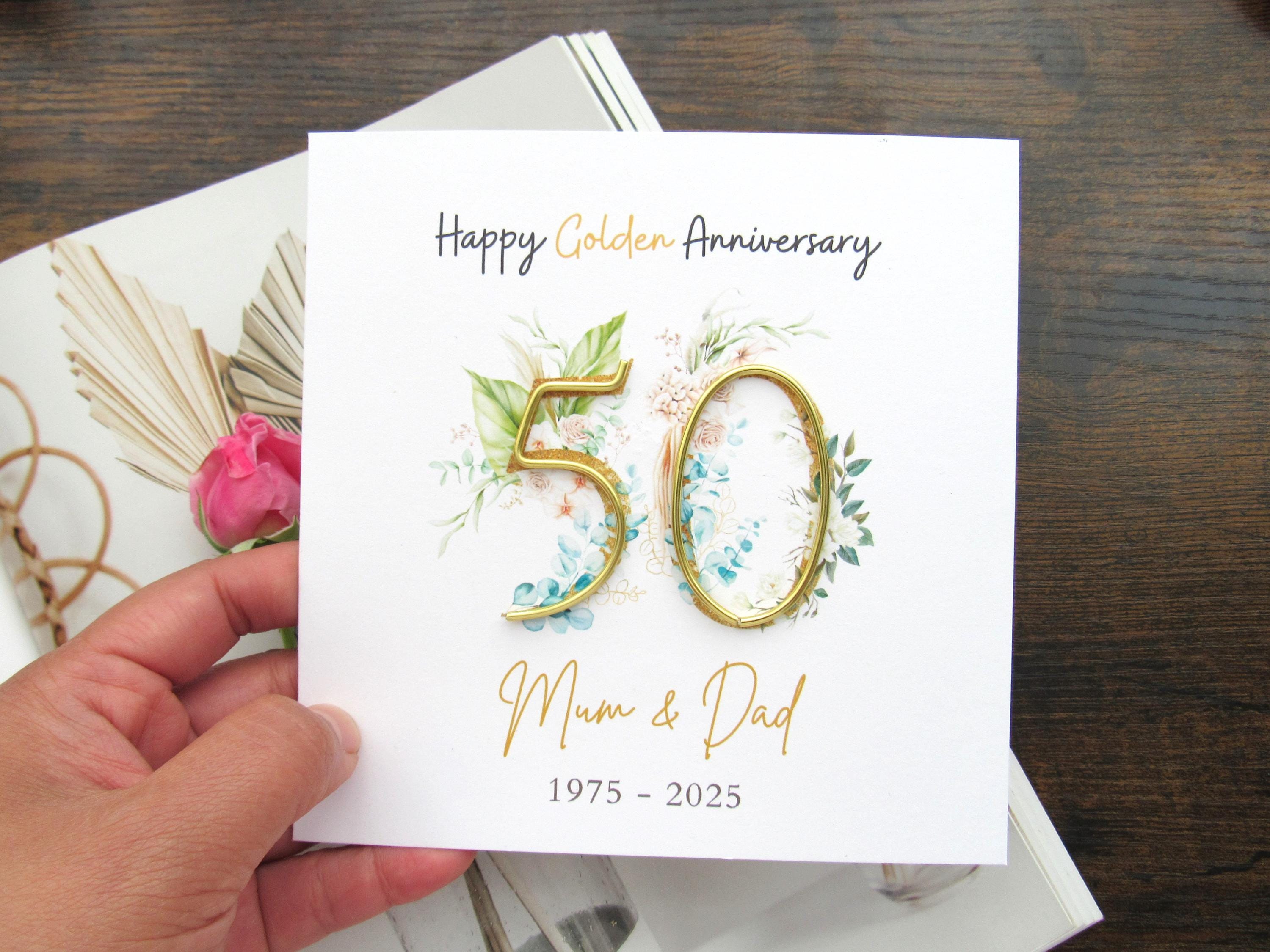 Golden 50th Wedding Anniversary Card Wire Personalised Anniversary Card ...