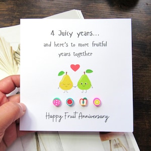Fruit 4th wedding anniversary card gift cute pear couple card, Happy anniversary 4 years marriage card anniversary gift for husband wife