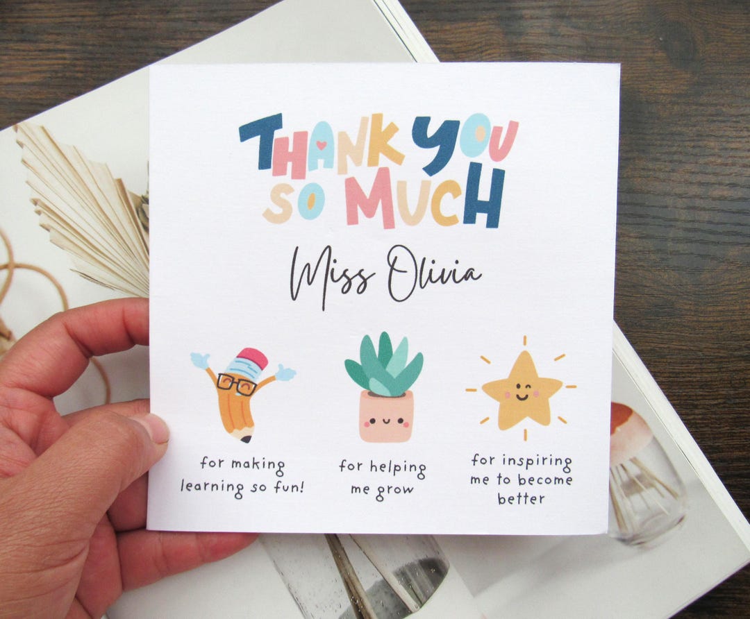Thank You Teacher Card Gift Personalised Teacher Appreciation Card Gift ...