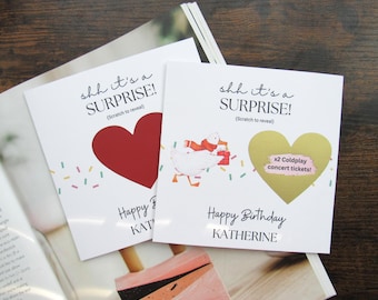 Tarjeta sorpresa para raspar, regalo de cumpleaños, regalo de Navidad, tarjeta personalizada para raspar y revelar, tarjeta de cumpleaños, regalo sorpresa, tarjeta de regalo de San Valentín con forma de corazón.