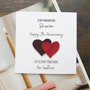 Real leather 3rd Wedding anniversary card gift for husband wife, Together for leather gift 3rd anniversary gift unique card genuine leather