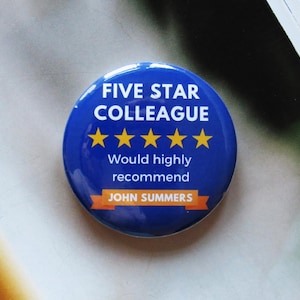 Personalised Five Star Colleague badge gift for coworker review pin appreciation gift custom name employee badge pin, work colleague gift