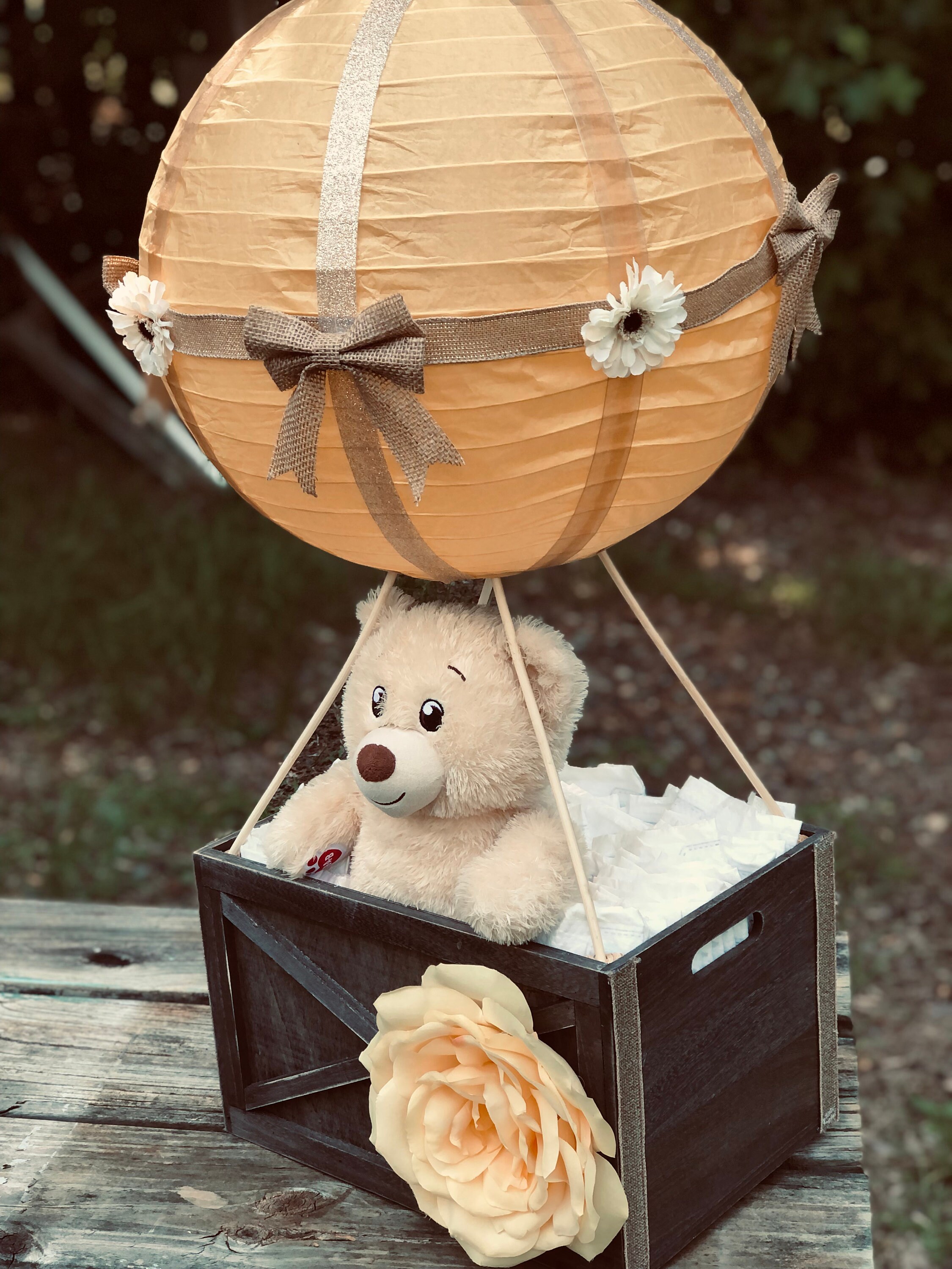 Teddy Bear Hot Air Balloon Diaper Cake, Baby Shower Gift, Centerpiece ...