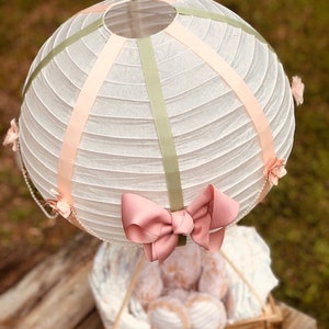 Soft Shell Monkey Hot Air Balloon Diaper Cake, Baby Shower Gift, Centerpiece, Decoration, Nursery Decor, Pink & Green