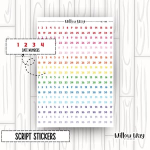Date Number Planner Stickers | Date Number Script Stickers | Date Number Word Stickers | Date Number Script Planner Stickers | SC - 105