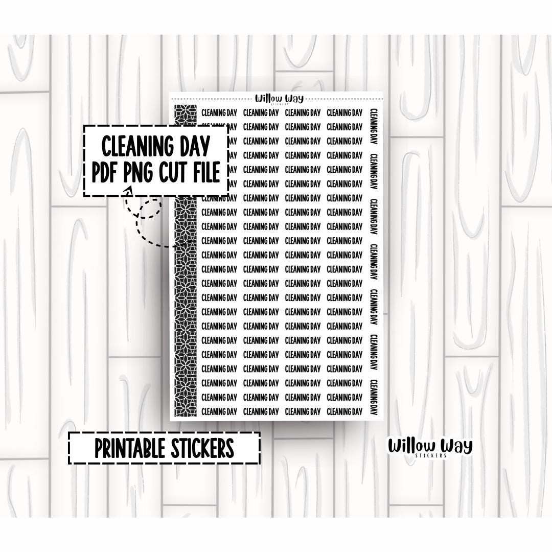 Printable Cleaning Day Script Planner Stickers, PDF PNG and Cut Files ...