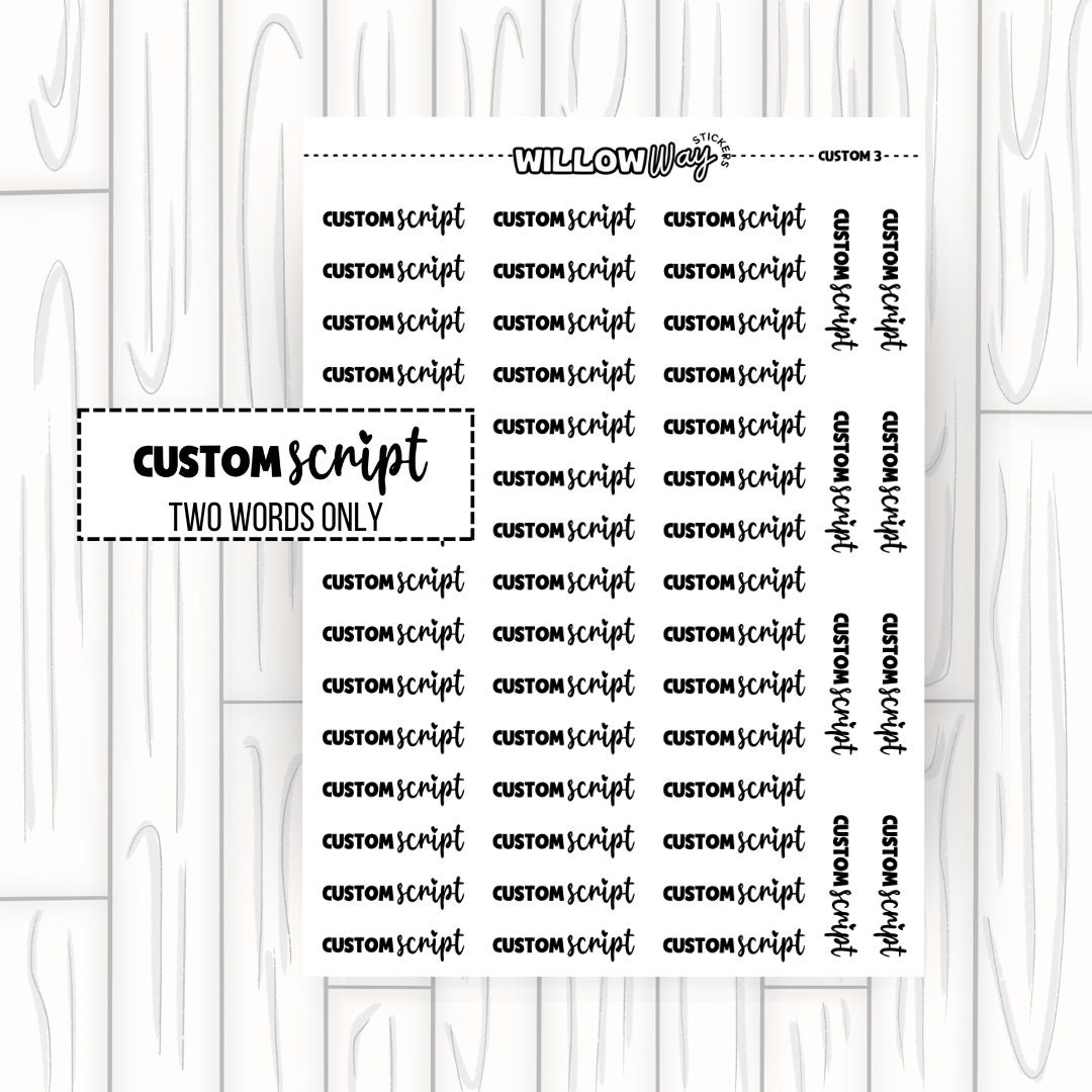 Custom Script Planner Stickers, Custom Word Stickers for Planner, Word ...