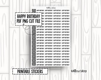 Printable Happy Birthday Script Planner Stickers, PDF PNG and Cut Files