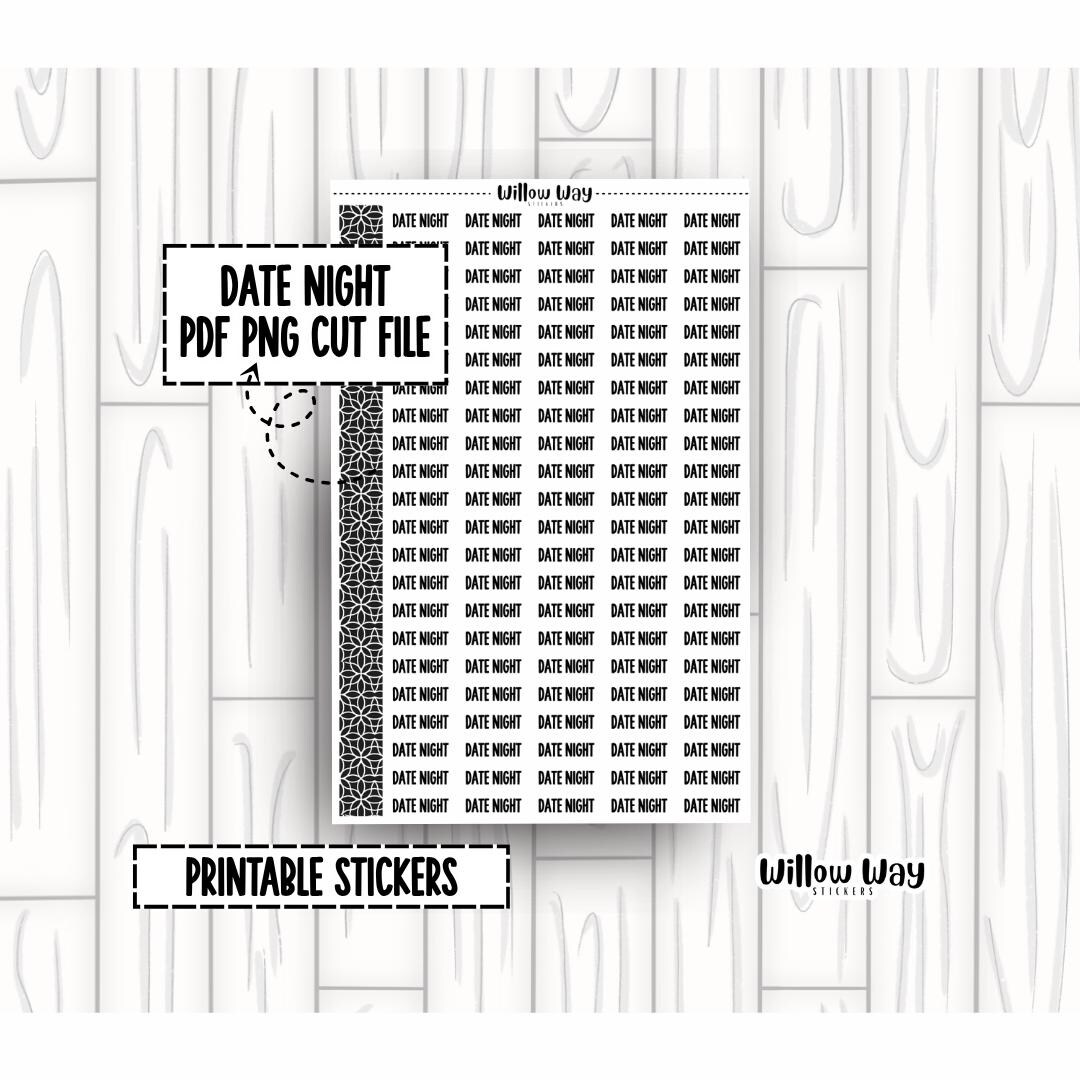 Printable Date Night Script Planner Stickers, PDF PNG and Cut Files - Etsy