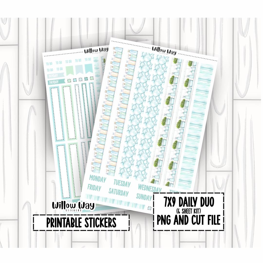 Tidy Sticker Fresh and Tidy, Printable 7x9 Daily Duo Planner Stickers, PNG and Cut ...