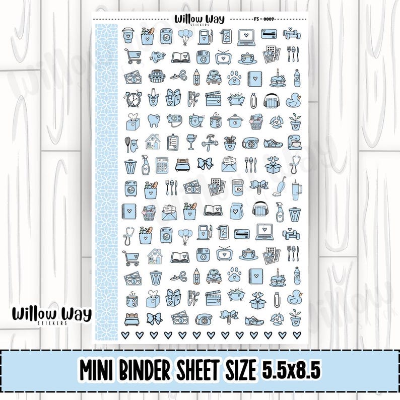 Printable Light Blue Icon Planner Stickers, PDF PNG and Cut Files - Etsy
