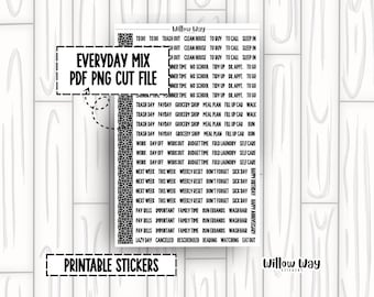 Printable Everyday Mix Script Planner Stickers, PDF PNG and Cut Files