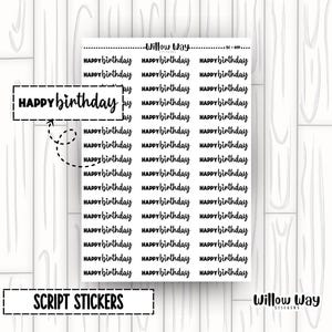 Alles Gute zum Geburtstag-Sticker | Geburtstag Script Stickers | Geburtstags-Wort-Aufkleber | Geburtstag Script Planner Stickers | SC-019