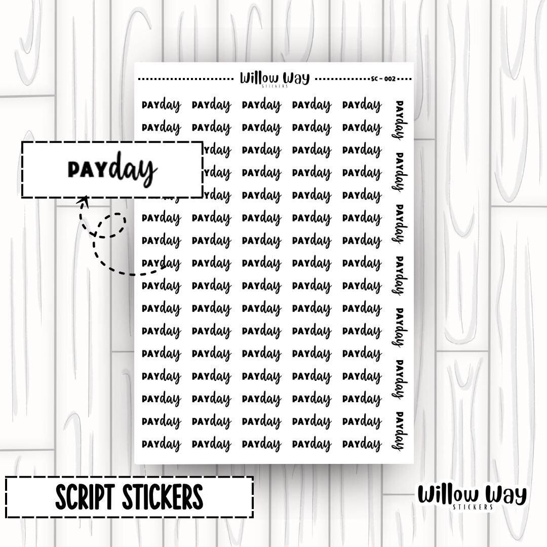Payday Planner Stickers | Payday Script Stickers | Payday Word Stickers