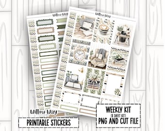 Geplande en geplaatste, afdrukbare weekkit plannerstickers, png- en gesneden bestanden