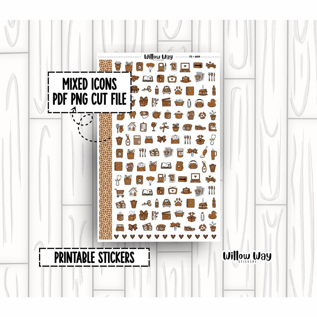 Printable Brown Icon Planner Stickers, PDF PNG and Cut Files - Etsy