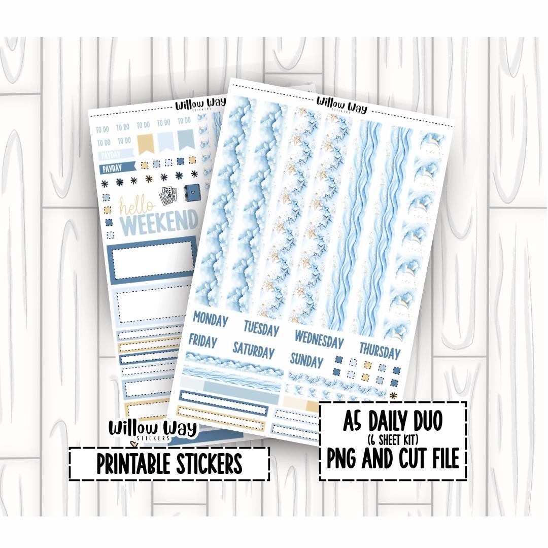 Daily Double Sticker Rest and Restore, Printable A5 Daily Duo Planner Stickers, PNG and Cut ...