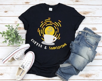 Camiseta sunshine and coffee, camiseta gráfica de café para mujeres, regalos para mujeres, regalos de cumpleaños, camisa de café, camiseta de manga corta de camisa de verano