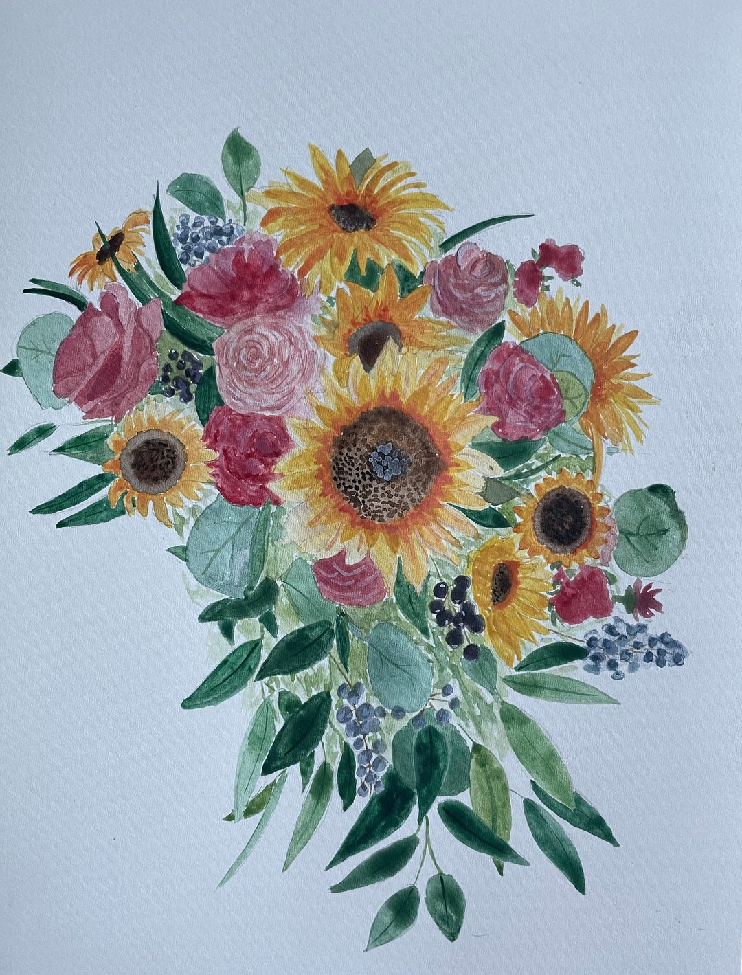 Custom Watercolor Flower Bouquet Painted by Hand - Etsy