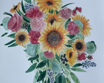 Custom watercolor flower bouquet painted by hand