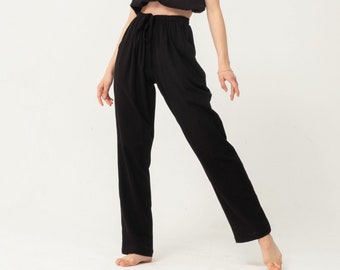 The Shila Gauze Pants, White/Black Cotton pants, womens yoga pants