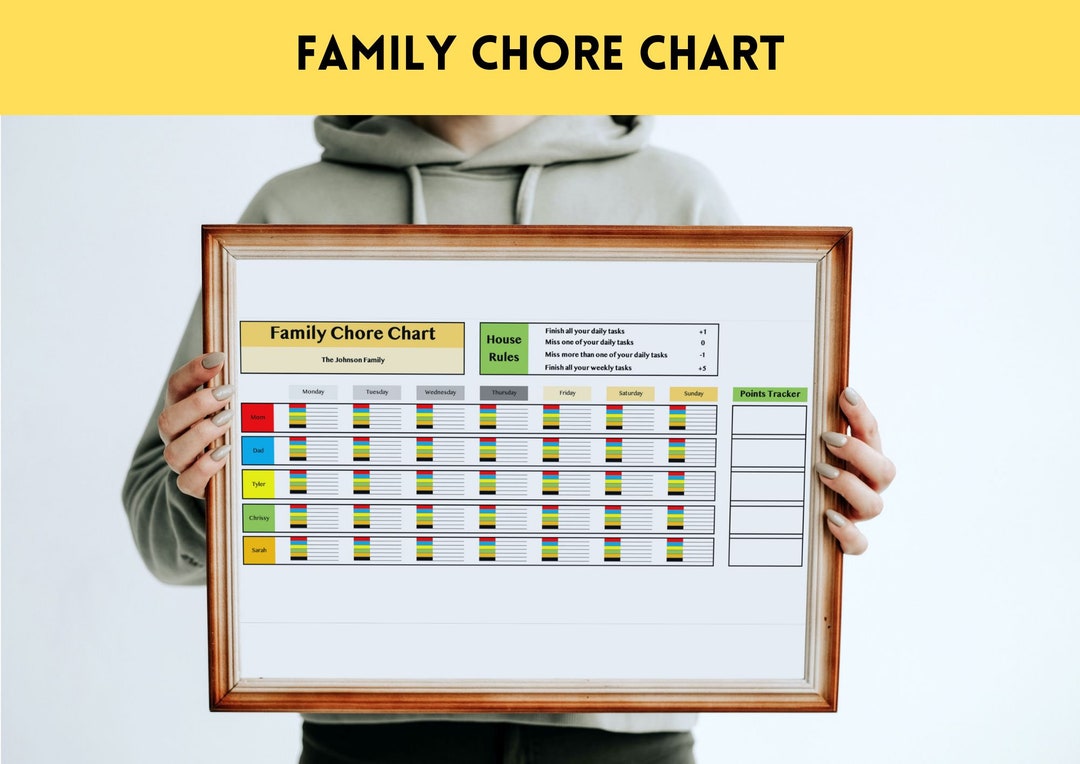 Family Chore Chart With Points Challenge, to Do List, Routine Planner