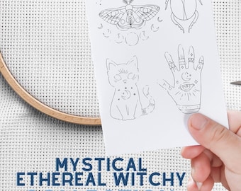 Mystical Witchy Iron-On Embroidery Transfer – DIY stitching 6" Hoop Pattern