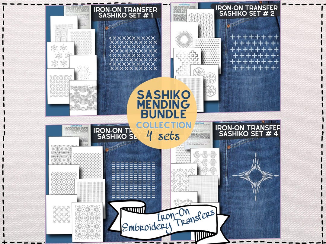 Sashiko Mending Iron-on Transfer Bundle, Japanese Embroidery Patterns ...