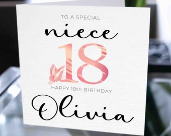 Feliz tarjeta de cumpleaños número 18 para la sobrina, tarjeta de cumpleaños número 18 para la sobrina, tarjeta de dieciocho cumpleaños para la sobrina, regalo de tarjeta de cumpleaños para la sobrina
