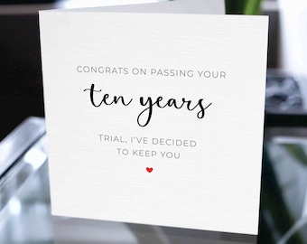 Tarjeta del décimo aniversario, regalo del décimo aniversario, tarjeta del 10º aniversario, regalo del 10º aniversario, tarjeta para él, tarjeta para ella, para él, para ella