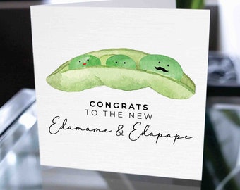 Grappige nieuwe babykaart, zwangerschapskaart, nieuwe babykaart, babyshowerkaart, zwangerschapskaart, babyfelicitatiekaart, Edamame en Edaape