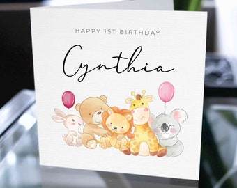 Birthday Card For Kid, Happy Birthday Custom Name, Customized Happy Birthday Card, Personalized Birthday Card, Cute 1st Birthday Card Gift
