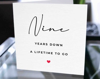Ninth Anniversary Card, Nine Years Down Forever To Go, 9th Anniversary Gift, Card For Boyfriend, Card For Girlfriend, 9th Anniversary Card