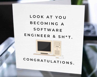 Grappige Software Engineer Afstudeerkaart, Afstudeerwenskaart, Computer Science Afstudeerkaart, Gefeliciteerd voor Afstudeerkaart