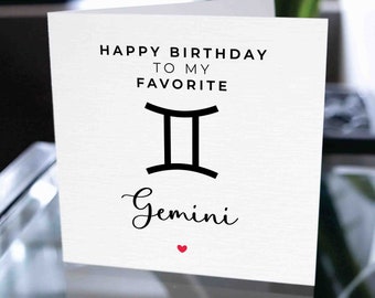 Tarjeta de cumpleaños del zodiaco Géminis, tarjeta de cumpleaños para Géminis, tarjeta de feliz cumpleaños Géminis, tarjeta de cumpleaños para signos de astrología, para él, para ella