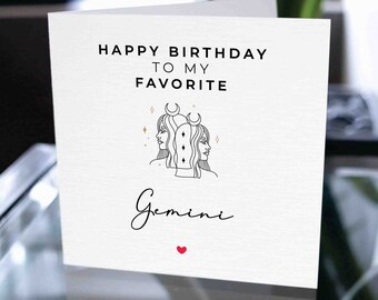 Tarjeta de cumpleaños del zodiaco Géminis, tarjeta de cumpleaños para Géminis, tarjeta de feliz cumpleaños Géminis, tarjeta de cumpleaños para signos de astrología, para él, para ella
