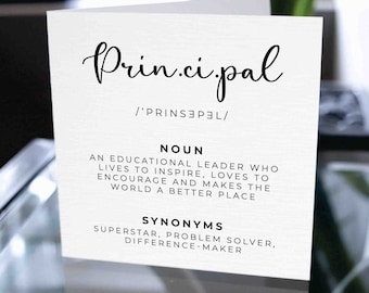 Principal Definition Card, Principal Thank You Card, Principal Appreciation Card, Custom Principal Card, Personalize card, Principal Gift