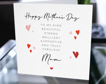 Carte joyeuse fête des mères, carte de fête des mères pour maman, jolie carte de fête des mères pour mère, cadeau fête des mères, carte Je t'aime, carte pour maman