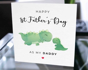 Happy First Father's Day Dinosaur Card, 1st Father's Day Dinosaur Card For Dad, Cute Father's Day Card For Daddy, Card For Daddy