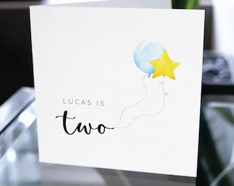 Cartão de feliz segundo aniversário, nome personalizado de feliz segundo aniversário, cartão de aniversário personalizado, cartão de aniversário personalizado, cartão de presente de aniversário do neto