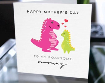 Tarjeta del día de la madre feliz, tarjeta del día de la madre para mamá, tarjeta del día de la madre para mamá, tarjeta de dinosaurio del día de la madre linda para mamá, tarjeta para mamá