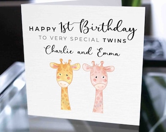 Personalized Twins Birthday Card, Happy 1st Birthday Card for Twins, Custom 1st Birthday Card For Twins, Birthday Gift For Twins, For Twins