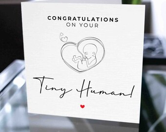 Félicitations pour Tiny Human, nouvelle carte de bébé, carte de bébé garçon ou fille, baby shower, carte de grossesse, carte de félicitations pour bébé, carte d’attente