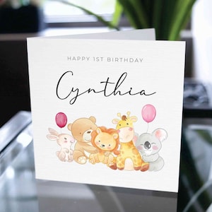 Carte d'anniversaire pour enfant, nom personnalisé de joyeux anniversaire, carte de joyeux anniversaire personnalisée, carte d'anniversaire personnalisée, cadeau mignon de carte de 1er anniversaire